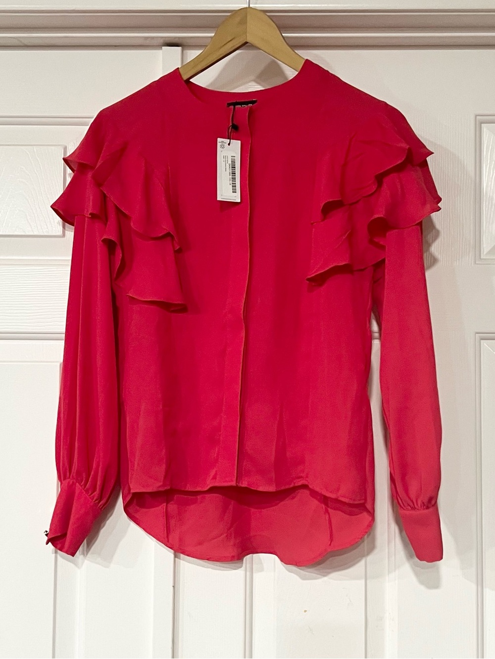 Karen Millen | Ruffle Detail Woven Long-Sleeve Blouse